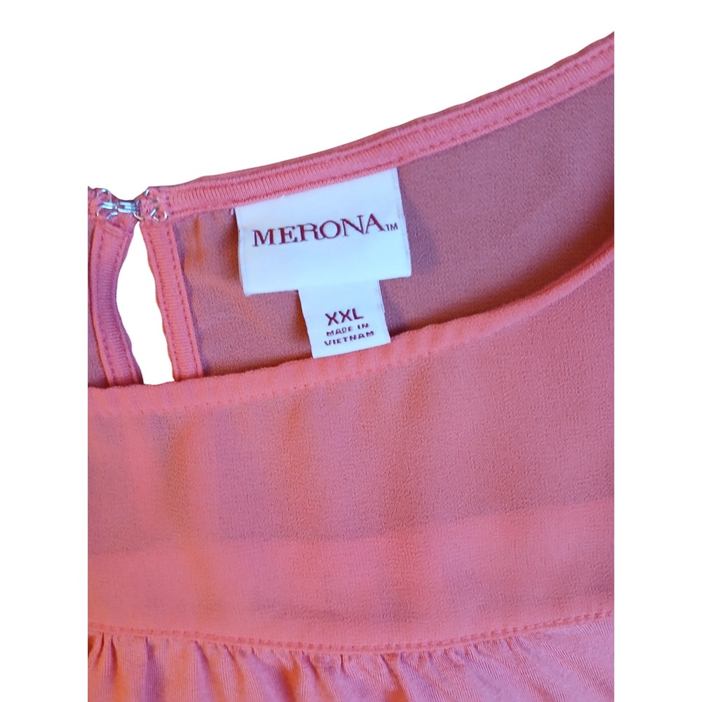 Merona Womens XXL Coral Pink Sleeveless Babydoll Top Sheer Yoke Pleated Blouse - Picture 4 of 7
